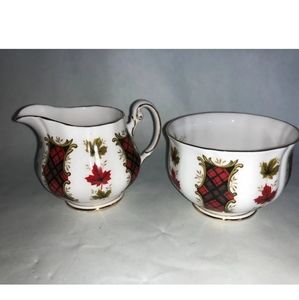 Beautiful Royal Adderley Maple Leaf Tartan Creamer & Open Sugar Bowl